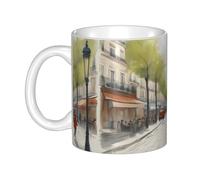 UDFKGLP Tasse en céramique Motif Tour Eiffel Paris Street Scène pour cappuccino, latte, céréales, yaourt, lait, boissons chaudes ou froides Four à micro-ondes