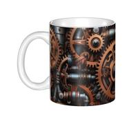 UDFKGLP Tasse en céramique steampunk avec engrenages mécaniques pour cappuccino, latte, céréales, yaourt, lait, boissons chaudes ou froides, four à micro-ondes