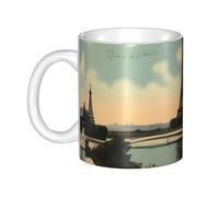 UDFKGLP Tasse vintage en céramique motif carte postale Paris pour cappuccino, latte, céréales, yaourt, lait, boissons chaudes ou froides, four à micro-ondes