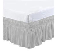 UDHSNJZG Cache Sommier Jupe de lit élastique à Volants, Douce et Confortable, enveloppante, résistante la décoloration, Couleur Unie, Jupe Double, Queen, King Size(Light Grey,King 203x198x40cm)