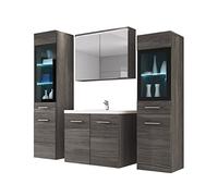 Udine II Ensemble de meubles de salle de bain avec lavabo et siphon, salle de bain moderne, complet, armoire miroir, lavabo, meuble haut (sans éclairage, bodega)