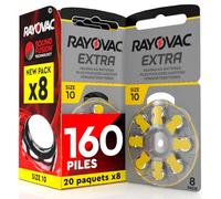 Udivita 160 Piles pour appareils auditifs écouteurs Rayovac Extra Taille 10. - 20 Ampoules de 8 Piles