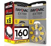 Udivita 160 Piles pour appareils auditifs Rayovac Extra 10. - 20 Ampoules de 8 Piles
