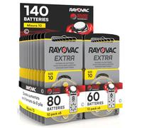 Udivita Lot de 140 piles Rayovac pour appareils auditifs, taille extra 10 Sound Fusion Technology, 10 ampoules de 6 et 10 ampoules de 8 piles