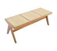 udneondhe Banc à chaussures en bois massif aspect rotin pour 3 personnes | Pieds anti-rayures pour protéger le sol - Support stable pour une utilisation sûre
