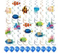 UDNFHL 1 Ensemble D'Ornements en Spirale De Poisson Tropical Et 10 Morceaux De Ballons Bleus, Fournitures De Fête sur Le Thème Marin, Décorations De Fête, Décorations Créatives.