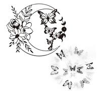 UDNFHL 1 Morceau D'Autocollant Mural À Fleurs De Lune Et 18 Morceaux D'Autocollant De Papillon Tridimensionnel, Décoration Murale De La Maison, Autocollant Mural Simple Et Polyvalent.