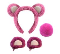 UDNFHL 1 Morceau De Bande d'ours, 1 Morceau De Boule De Cheveux Rose Et 1 Paire D'Épingles À Cheveux d'oreille, Accessoires De Rôle, Accessoires De Dessins Animés Mignons.