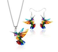 UDNFHL 1 Paire De Boucles d'oreilles en Oiseaux Colorées, 1 Collier, des Bijoux Créatifs, des Boucles d'oreilles De Mode pour Femmes Et des Accessoires Assortis De Vêtements Personnalisés.