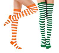 UDNFHL 2 Morceaux De Chaussettes À Genoux Rayées, Chaussettes À La Mode Et Personnalisées, Accessoires De Vêtements De Fête, Chaussettes pour Femmes Élastiques Et Confortables.