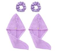 UDNFHL 2 Pièces Bouchons De Cheveux Secs Violets Et 2 Boucles De Cheveux, Casquette De Douche Absorbant l'eau, Bonnet De Cheveux Secs Et Confortable, Accessoires De Bain.