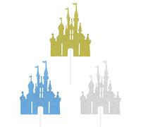 UDNFHL 3 Morceaux D'Insert De Carte De Gâteau De Château, Insert De Carte De Conception Créative, Décorations De Gâteaux Brillantes, Fournitures De Fête d'anniversaire.