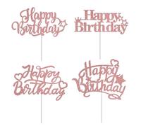 UDNFHL 4 Morceaux D'Inserts De Cartes De Joyeux Anniversaire, Décorations De Gâteaux Brillantes, Accessoires De Cuisson À Gâteaux, Fournitures De Fête d'anniversaire.