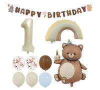 UDNFHL 9 Pièces De Ballons d'anniversaire 1Er Et 1 Ensemble De Drapeaux d'anniversaire, des Ballons d'ours De Dessins Animés, des Décorations De Fête, Un Arrangement De Scène De Fête pour Enfants.
