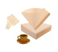 UDNUYFGZ Lot de 100 filtres à café en papier non blanchi V60 de 16,5 x 12 cm avec agitateur en bambou, compatibles avec les filtres Hario V60 pour machine à café