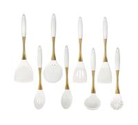 UDOING Ensemble d'ustensiles de Cuisine en Silicone 8 pièces en Acier Inoxydable 304 avec poignée plaquée Or et spatule de Cuisine antiadhésive résistante à la Chaleur Ensemble d'ustensiles de cuis