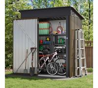 UDPATIO Abri de Jardin Métal 164x101x181 cm - Cabane de Jardin Extérieur avec Toit Incliné et Serrure, Rangement Outils de Jardin/Vélo, Marron