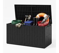 UDPATIO Coffre de Rangement Extérieur 380L Imperméable, Coffre de Jardin Multifonction avec Vérin à Gaz et Poignées, Résistant aux Intempéries pour Outils de Jardin et Accessoires de Piscine, Gris