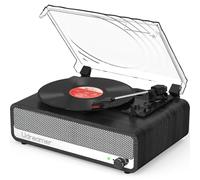 Udreamer Platine Vinyle avec Haut-Parleur, Bluetooth, Compatible USB, entrée auxiliaire, Sortie Casque RCA, entraînement par Courroie, 3 Vitesses, arrêt Automatique, Noire