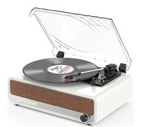 Udreamer Platine Vinyle Bluetooth Tourne Disque Support USB Aux entrée RCA Ligne de Sortie 3 Vitesses Drive Ceinture Arrêt Automatique Miroir Design Blanc