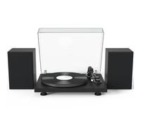 Udreamer Platine Vinyle Système Hi-FI avec Enceintes d'étagère 40 W, lecteurs de Vinyle Bluetooth avec Plateau en Aluminium, entraînement par Courroie 2 Vitesses contrepoids réglable AT-3600L Noir