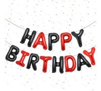 UDRKFOPK Guirlande de ballons « Happy Birthday » - 40,6 cm - Noir et rouge - En aluminium - Ballons d'anniversaire - Bannière - Décoration de fête d'anniversaire - Ballons en aluminium - Bon