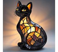 UDXFYS Lampe Chat en vitrail, veilleuse rétro en résine teintée, Lampe de Table LED 3D en Forme d'animaux Mignons, veilleuse USB Chaude pour Table, pour Les Amoureux des Chats B