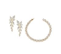 UDYLGOON Parure de bijoux marquise élégante avec bracelet et boucles d'oreilles en oxyde de zirconium pour demoiselle d'honneur, mariage, bal de fin d'année, retour à la maison, Zircone cubique, Zircone cubique