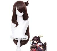 Uearlid Cosplay Wig Jeu Genshin Impact Cosplay Beidou Perruque Chignon Amovible Marron Longue Frange Droite résistant à la Chaleur Cheveux Adulte Jeu de rôle