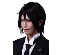 Uearlid Cosplay Wig Perruques de Cosplay Anime Cosplay, Butler Sebastian Cosplay Perruques avec perruque libre(Couleur:Noir)