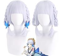 Uearlid Cosplay Wig Perruques de Cosplay Anime Genshin Impact, Perruques Missive Kamisato Ayaka Springbloom, Perruque + Bonnet de fête costumée d'halloween Gris argenté