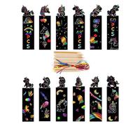 UEAVOID 12 Pièces Tableaux à Gratter avec Crayons en Bois et Rubans pour Enfants DIY Créatif Anniversaire et Fêtes