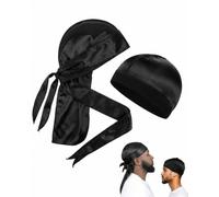 UEAVOID 2x Durags Hommes Bonnet Satin Modèle Queue Longue & Rond Tissu Ultra-Doux Respirant Parfait pour Dormir et S'entraîner Protection Cheveux Barbe