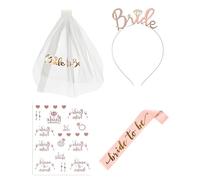 UEAVOID Kit EVJF Femme - Set 1pc Accessoires Bride to Be avec Voile Mariée, Serre-tête, Écharpe & Autocollants pour Future Mariée