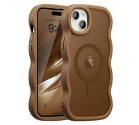UEEBAI Coque Magnétique pour iPhone 13/14 Compatible avec Recharge sans Fil, Wave Frame Étui en Silicone Liquide, Housse de Protection Antichoc Bumper Cover Case avec Anti-Rayures, Marron