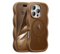 UEEBAI Coque Magnétique pour iPhone 15 Pro Compatible avec Recharge sans Fil, Wave Frame Étui en Silicone Liquide, Housse de Protection Antichoc Bumper Cover Case avec Anti-Rayures, Marron