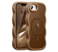 UEEBAI Coque Magnétique pour iPhone 16e Compatible avec Recharge sans Fil, Wave Frame Étui en Silicone Liquide, Housse de Protection Antichoc Bumper Cover Case avec Anti-Rayures, Marron