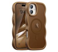 UEEBAI Coque Magnétique pour iPhone 17 Compatible avec Recharge sans Fil, Wave Frame Étui en Silicone Liquide, Housse de Protection Antichoc Bumper Cover Case avec Anti-Rayures, Marron