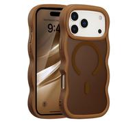 UEEBAI Coque Magnétique pour iPhone 17 Pro Compatible avec Recharge sans Fil, Wave Frame Étui en Silicone Liquide, Housse de Protection Antichoc Bumper Cover Case avec Anti-Rayures, Marron