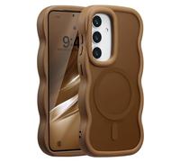UEEBAI Coque Magnétique pour Samsung Galaxy S24/S25 5G, Wave Frame Étui en Silicone Liquide avec Recharge sans Fil, Housse de Protection Antichoc Souple Bumper Cover Flip Case, Marron