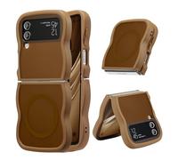 UEEBAI Coque Magnétique pour Samsung Galaxy Z Flip 3/Z Flip 4 5G, Wave Frame Étui en Silicone Liquide avec Recharge sans Fil, Housse de Protection Antichoc Souple Bumper Cover Flip Case, Marron