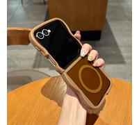 UEEBAI Coque Magnétique pour Samsung Galaxy Z Flip 7 5G, Wave Frame Étui en Silicone Liquide avec Recharge sans Fil, Housse de Protection Antichoc Souple Bumper Cover Flip Case, Marron