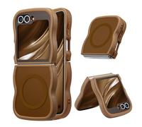 UEEBAI Coque Magnétique pour Samsung Z Flip 7 FE/Z Flip 6/Z Flip 5 5G, Wave Frame Étui en Silicone Liquide avec Recharge sans Fil, Housse de Protection Antichoc Bumper Cover Flip Case, Marron