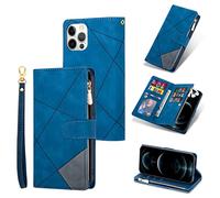 UEEBAI Coque pour iPhone 13 Pro Max 6.7 inch, Etui en Cuir PU Portefeuille Rétro Antichoc Flip Case Anti-Choc Housse avec Fentes de Cartes Fonction Support, Fermeture Magnétique - Diamant Bleu