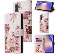 UEEBAI Coque pour Samsung Galaxy A54 5G, Etui en Cuir PU Portefeuille avec RFID Blocage Housse de Protection Etui à Rabat avec Fentes de Cartes Fonction Stand Fermeture Magnétique - Rose Blanche