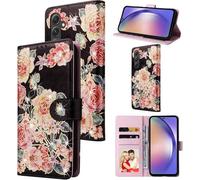 UEEBAI Coque pour Samsung Galaxy A54 5G, Etui en Cuir PU Portefeuille avec RFID Blocage Housse de Protection Etui à Rabat avec Fentes de Cartes Fonction Stand Fermeture Magnétique - Rose Noire