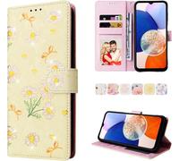 UEEBAI Coque pour Samsung Galaxy A55 5G, Etui en Cuir PU Portefeuille avec RFID Blocage Housse de Protection Etui à Rabat avec Fentes de Cartes Fonction Stand Fermeture Magnétique - Marguerite Jaune