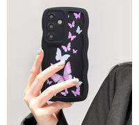 UEEBAI Coque pour Samsung Galaxy S20 FE 5G, Curly Wave Frame Étui en Silicone Liquide, Housse de Téléphone en Motif de Papillon Antichoc TPU Bumper Cover Case pour Filles Femme, Noir