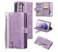 UEEBAI Coque pour Samsung Galaxy S22 5G, Etui en Cuir PU Portefeuille Rétro Antichoc Flip Case Anti-Choc Housse avec Fentes de Cartes Fonction Support, Fermeture Magnétique - Viola Scintillante