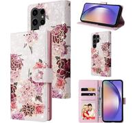 UEEBAI Coque pour Samsung Galaxy S23 Ultra, Etui en Cuir PU Portefeuille avec RFID Blocage Housse de Protection Etui à Rabat avec Fentes de Cartes Fonction Stand Fermeture Magnétique - Rose Blanche
